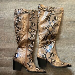 Snakeskin Knee-High Boots